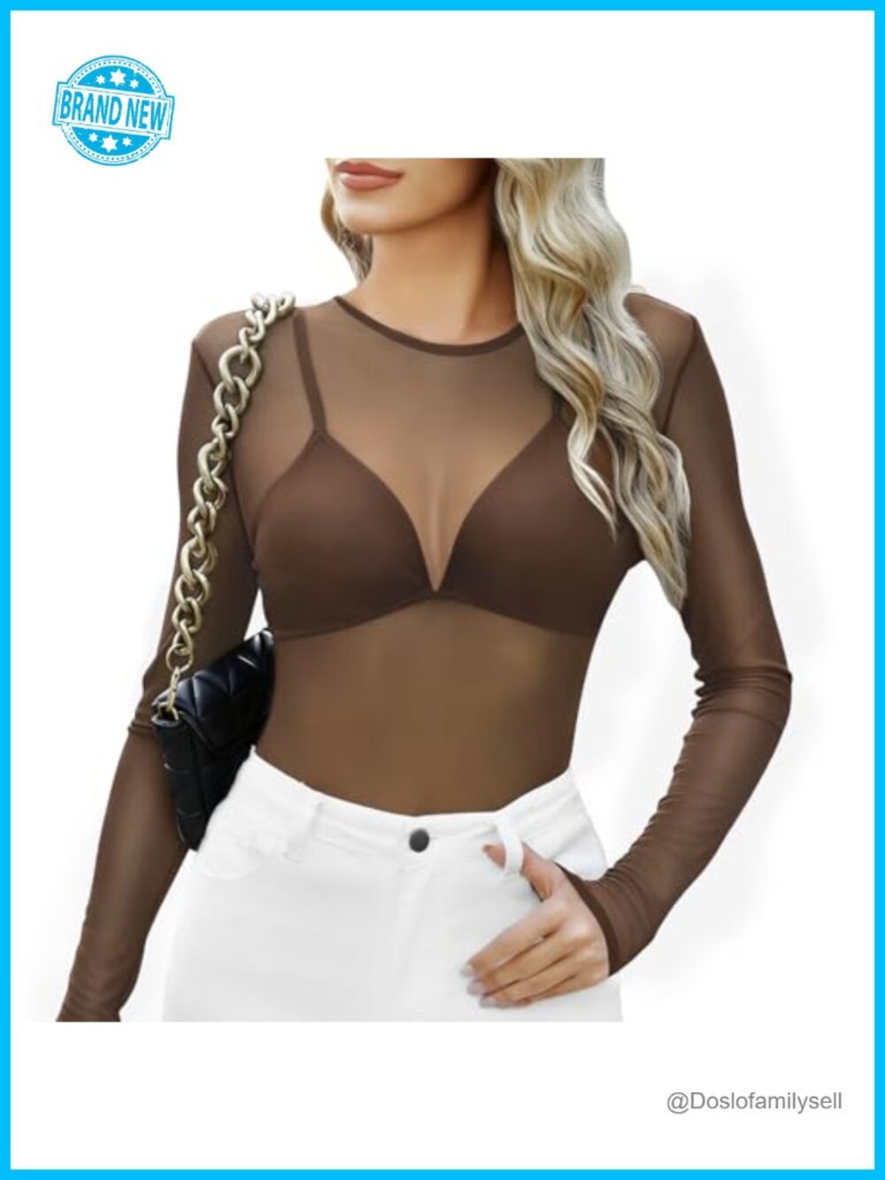 Women's Mesh Long Sleeve See Through Top Sheer Clubwear Blouse
